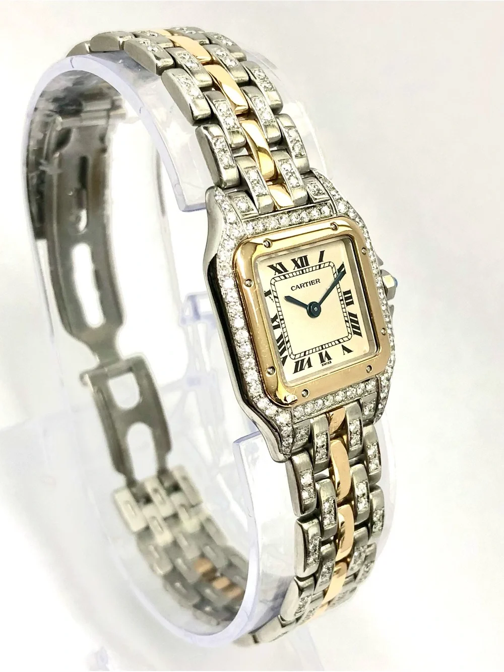 CARTIER PANTHERE Quartz 23mm 1 Row Gold 2.10TCW Diamond Watch Cream Dial